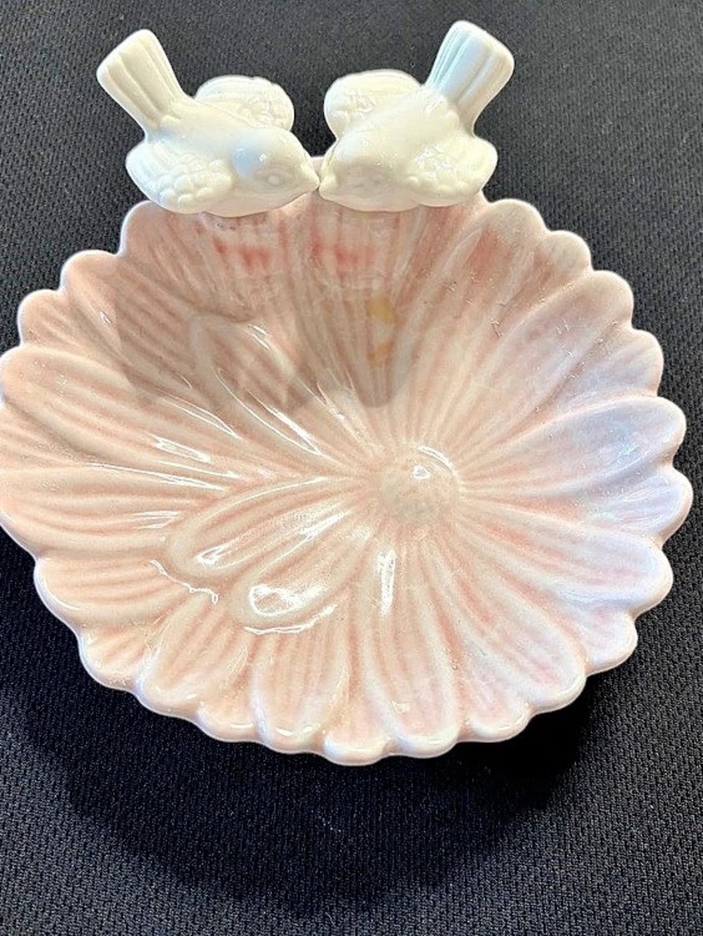 Pink & White Bird Trinket Dish Decor